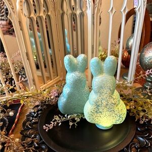 Set of Two Green Bunny Figurines